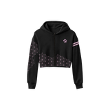 Pink Pattern Cropped Zip Up Hoodie