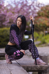 Pink Pattern Cropped Zip Up Hoodie