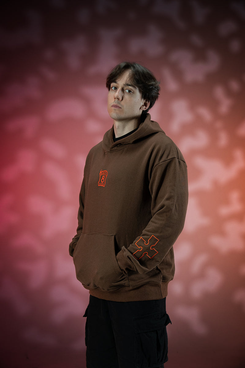 Inferno Embroidery Hoodie - Brown