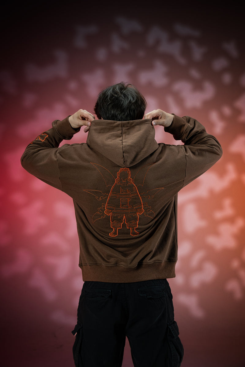 Inferno Embroidery Hoodie - Brown