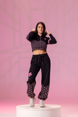 Pink Pattern Cropped Zip Up Hoodie