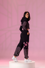 Pink Pattern Cropped Zip Up Hoodie