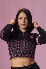 Pink Pattern Cropped Zip Up Hoodie