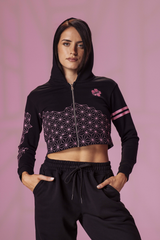 Pink Pattern Cropped Zip Up Hoodie