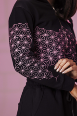 Pink Pattern Cropped Zip Up Hoodie