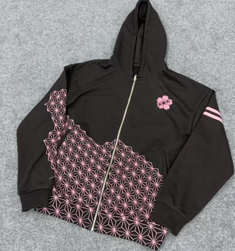 Pink Pattern Zip Up Hoodie